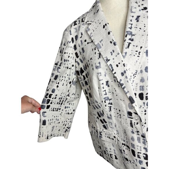 Coldwater Creek Blazer White Linen Cotton Black Pattern Button Front Lined 16 - Picture 6 of 9